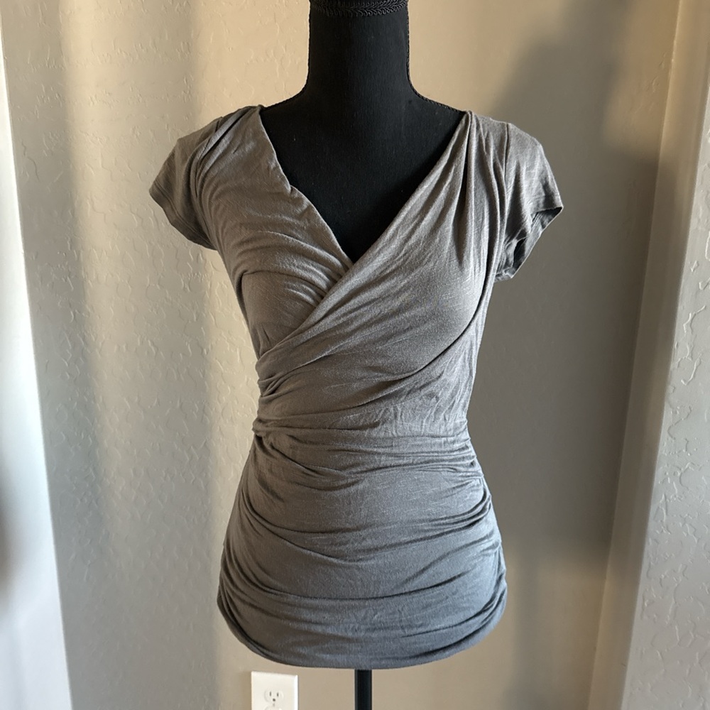 Candie's Chic Gray Wrap Blouse